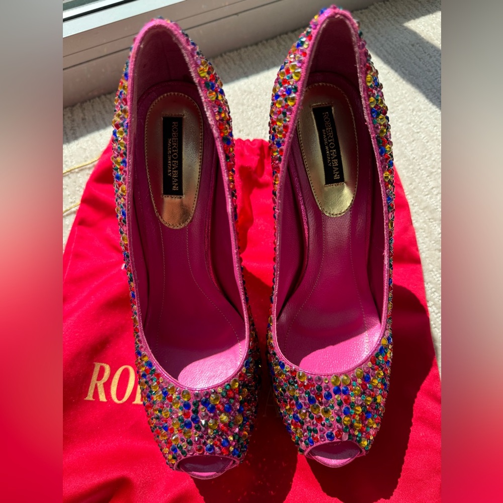 Roberto Fabiani Crystal Embellished Pink Platform Pumps - Size 10 - Picture 4 of 5